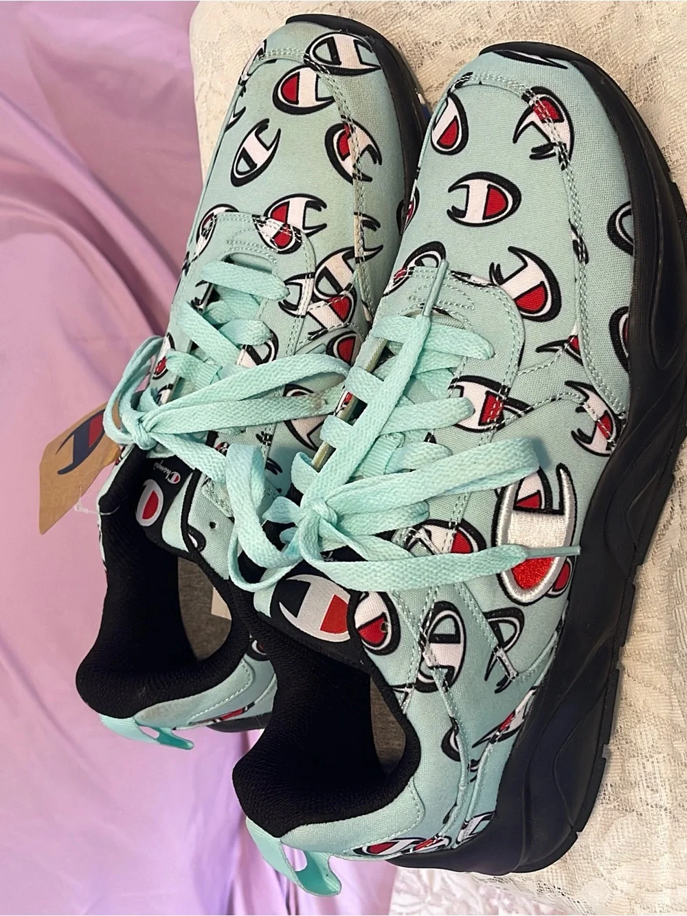 Champion Men’s Mint Green Logo-Print Sneakers